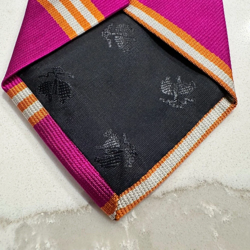 Brooks Brothers Mens Silk Tie Magenta Orange White Diagonal Rep Stripe USA Made